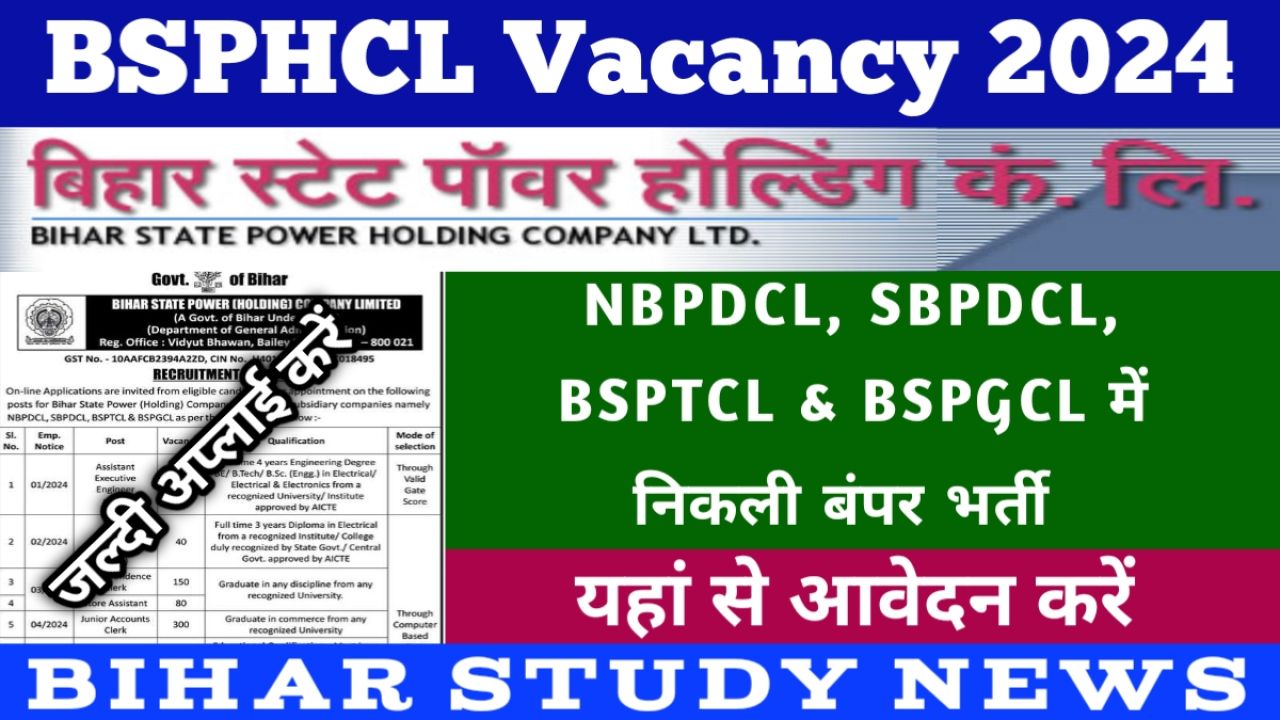 Bihar BSPHCL GTO Clerk and Technician Bharti 2024