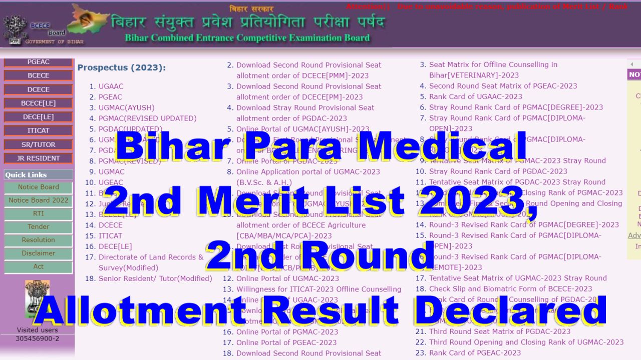 Bihar Para Medical 2nd Merit List 2023