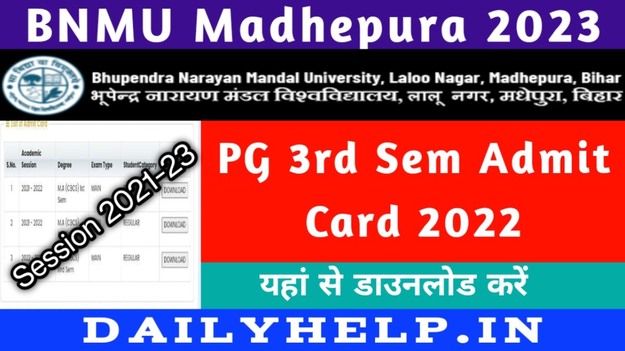 BNMU PG 3rd Sem Admit Card 2022