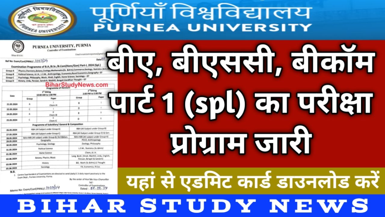 Purnea University BA, BSc, BCom Part 1 Exam Programme 2024, Back Year ...