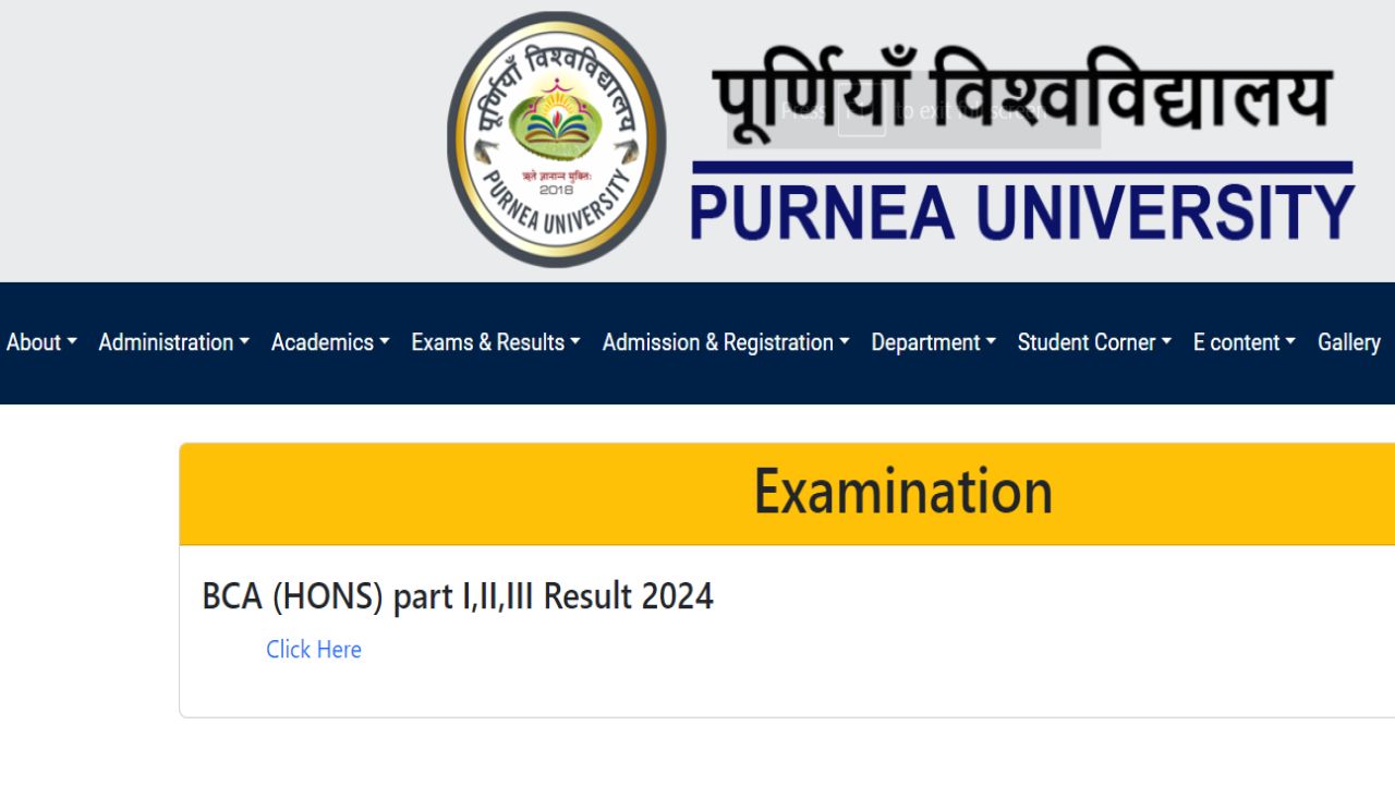 Purnea University BCA Hons Part 1 Part 2 Part 3 Result 2024