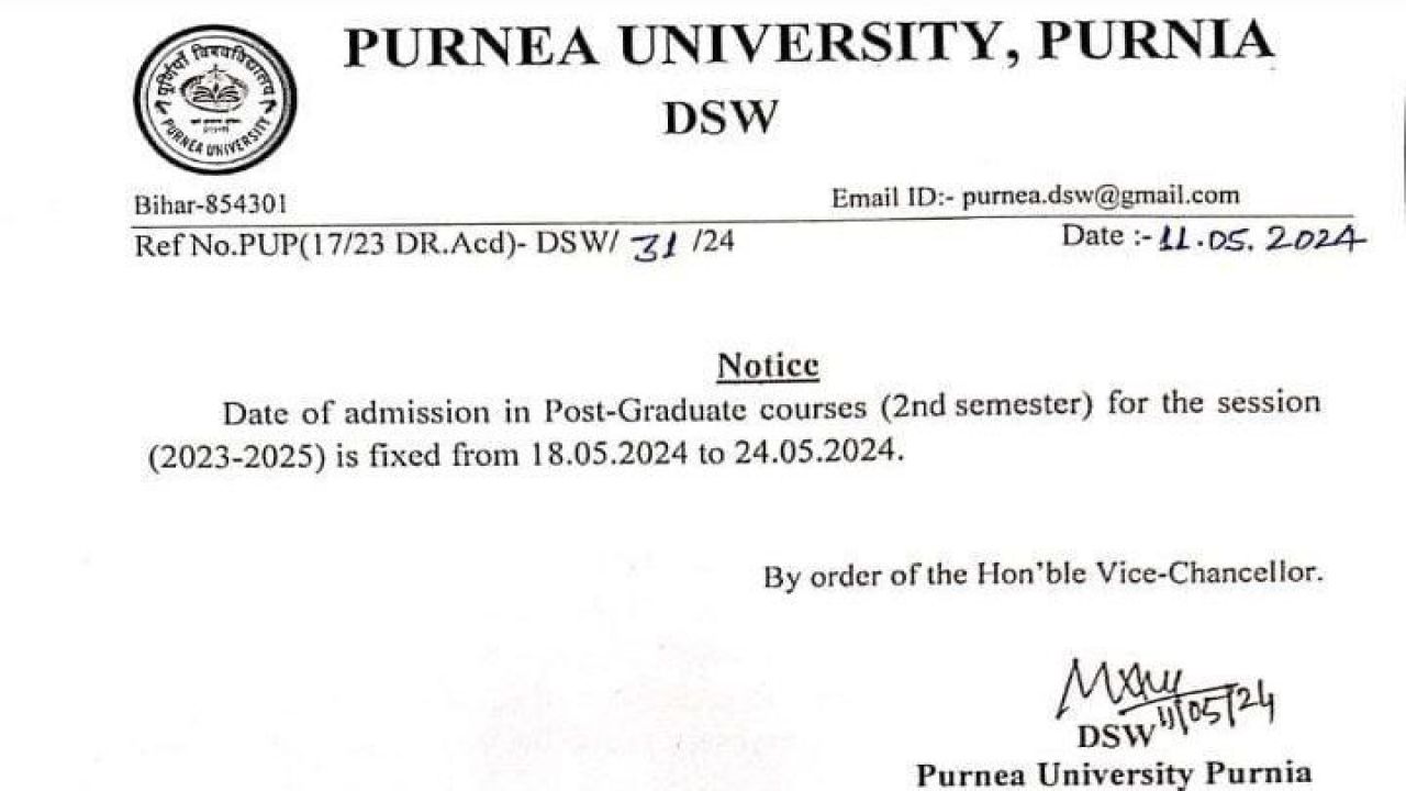Purnea University PG 2nd Sem Admission 2024