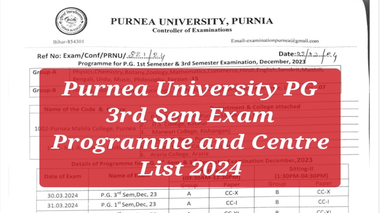 Purnea University PG 3rd Sem Exam Programme 2024, Session 2022-24 ...