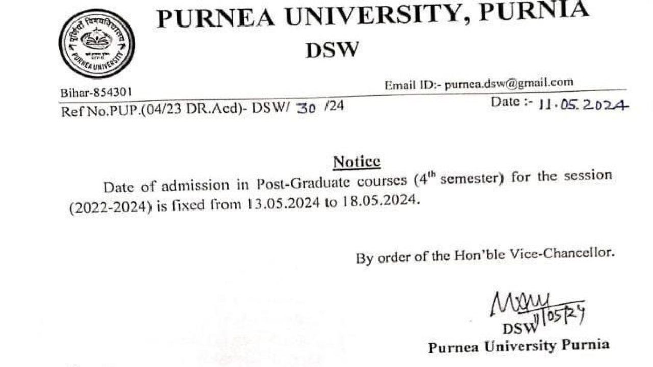 Purnea University PG 4th Sem Admission 2024