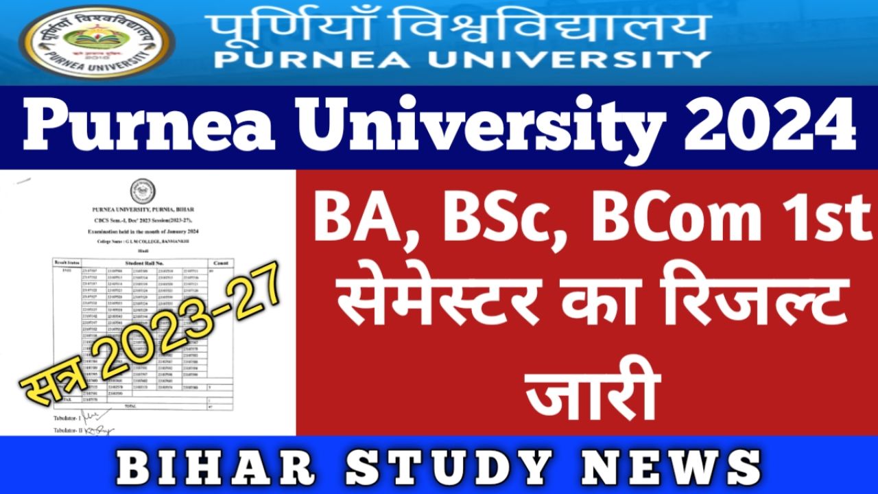 Purnea University UG 1st Sem Result 2024, Session 202327