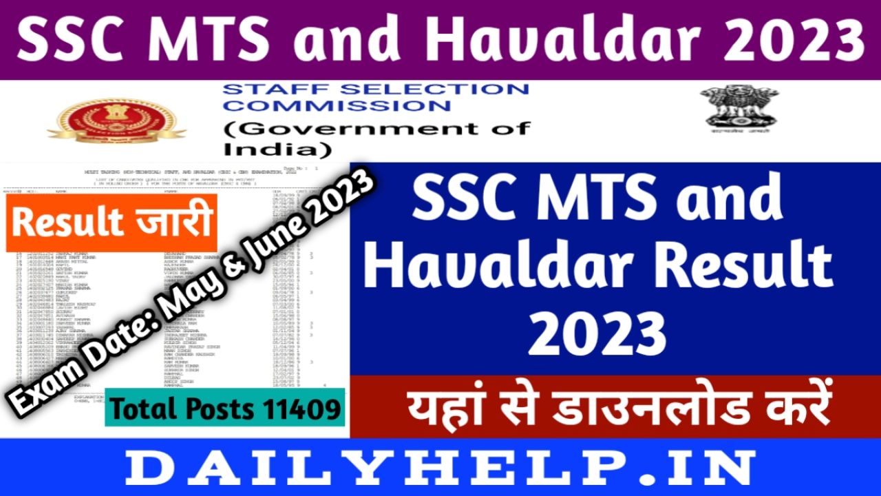 SSC MTS and Havaldar Result 2023